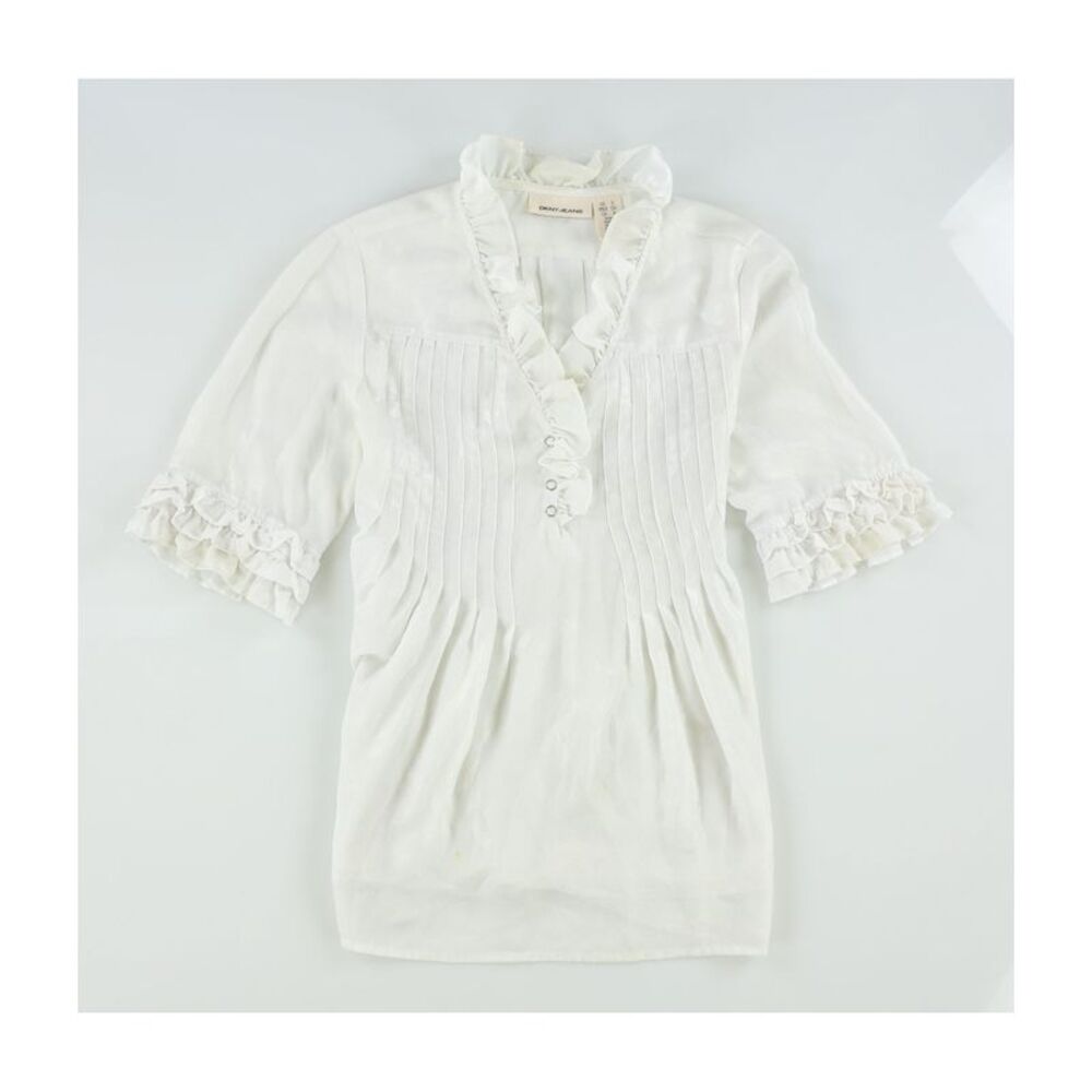 DKNY Womens Ruffle Peasant Blouse, White, S, DM